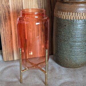 Elegant Amber Glass Vase with Gold Stand